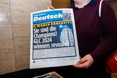 Fictional front page of The Daily Deutsch newspaper for the DAAD-ILCS German language competition 2024