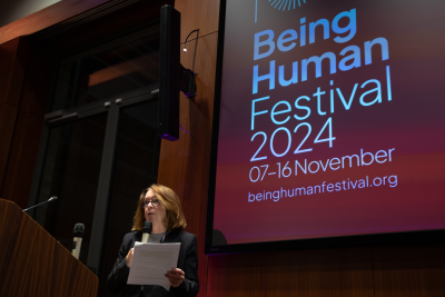 University of London Vice Chancellor Wendy Thomson speaking at the Being Human Festival launch.